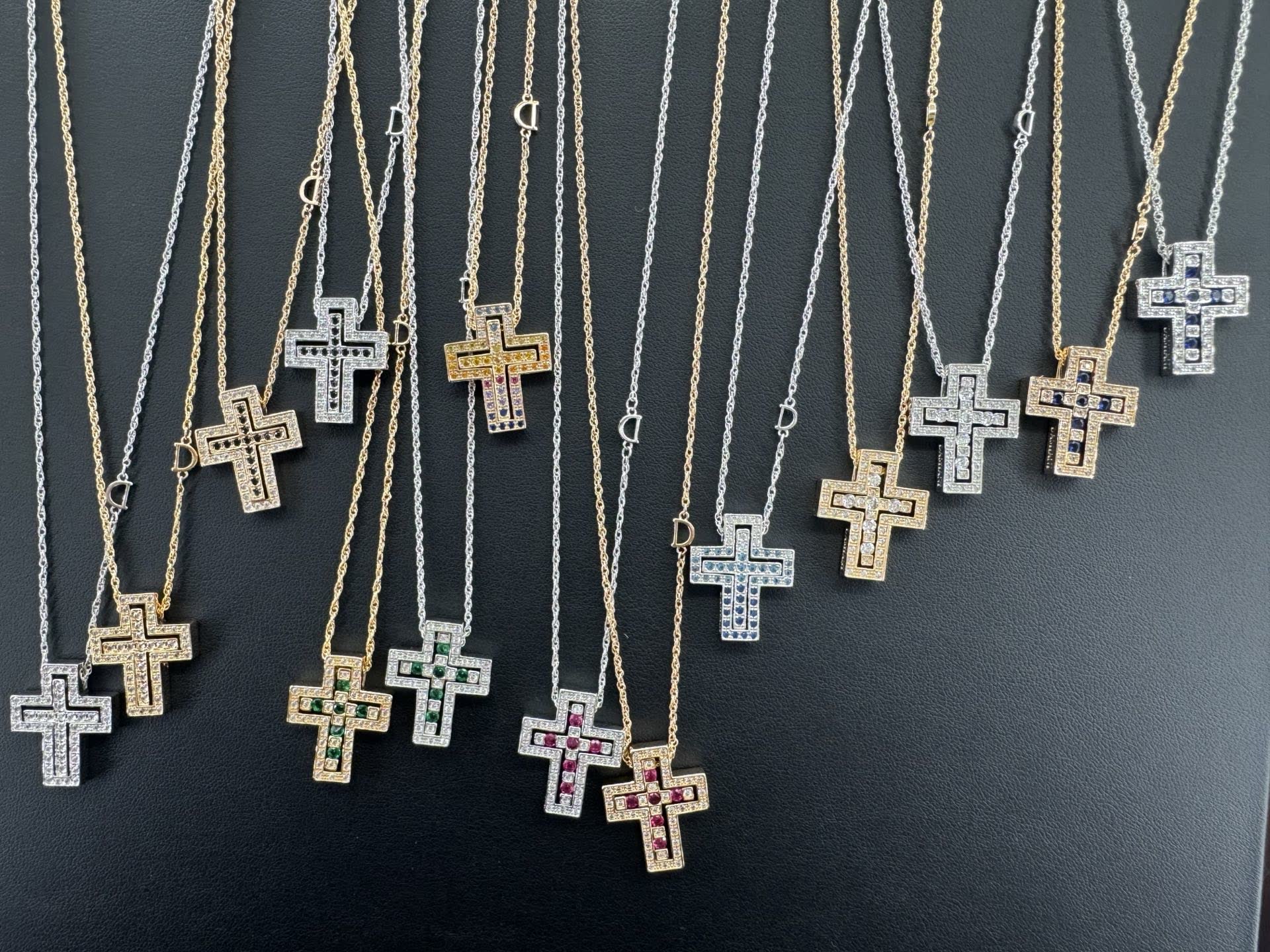 Damiani D Cross Pendant with Emerald and Diamond Accents